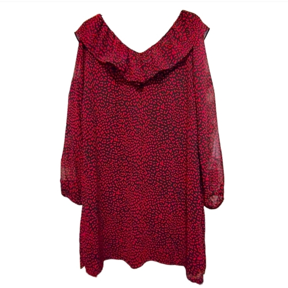 Michael Kors Red Leopard Print Ruffle Sheer Sleeve Dress Women's Size Large L - Picture 5 of 12